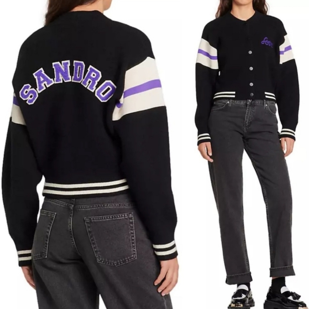 Sandro Ashton Varsity Embroidered Jacket NEW